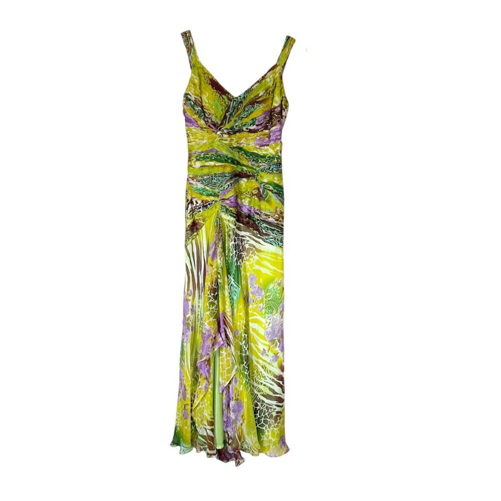 Y2K Sue Wong Pleated Silk Evening Gown Beaded Sequins Womens Sz 4 Formal Dress